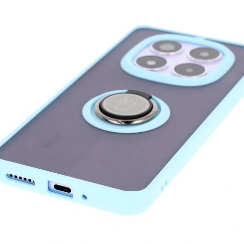Etui z uchwytem na palec Bizon Case Hybrid Ring do Xiaomi Redmi Note 14 Pro 5G / Poco X7 przydymione z jasnoniebieską ramką