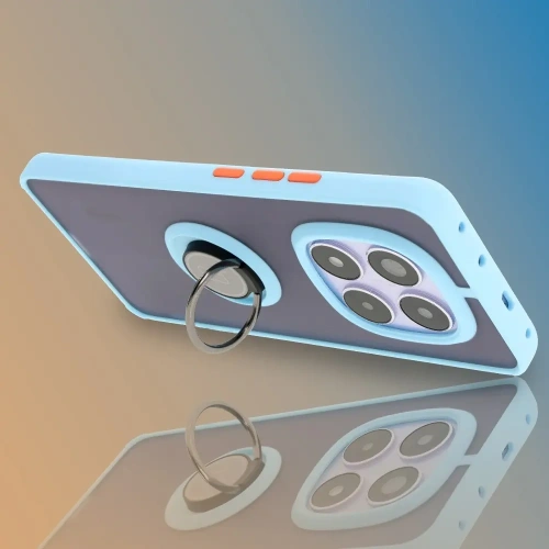 Etui z uchwytem na palec Bizon Case Hybrid Ring do Xiaomi Redmi Note 14 Pro 5G / Poco X7 przydymione z jasnoniebieską ramką