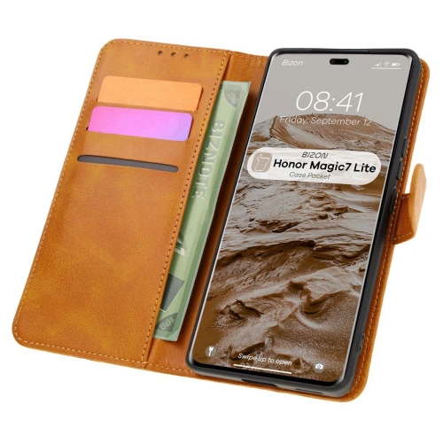Etui z klapką Bizon Case Pocket do Honor Magic7 Lite brązowe