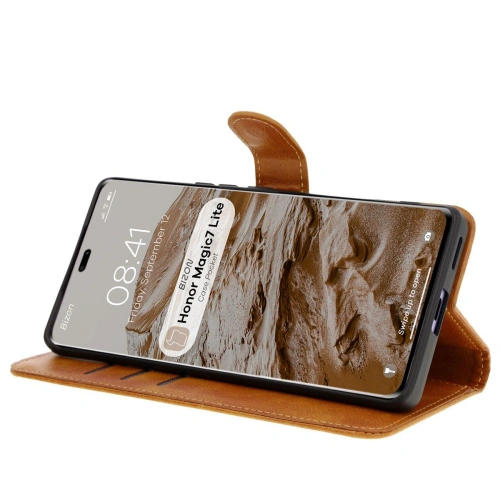 Etui z klapką Bizon Case Pocket do Honor Magic7 Lite brązowe