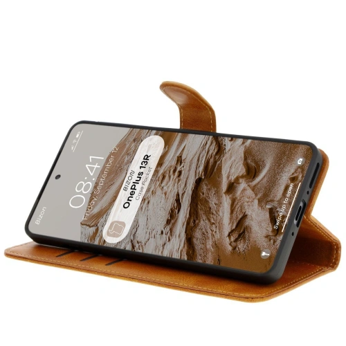 Etui z klapką Bizon Case Pocket do OnePlus 13R brązowe