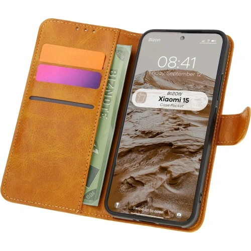 Etui z klapką Bizon Case Pocket do Xiaomi 15 brązowe