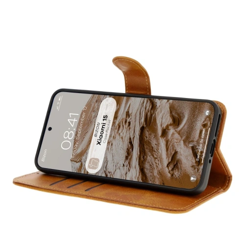 Etui z klapką Bizon Case Pocket do Xiaomi 15 brązowe