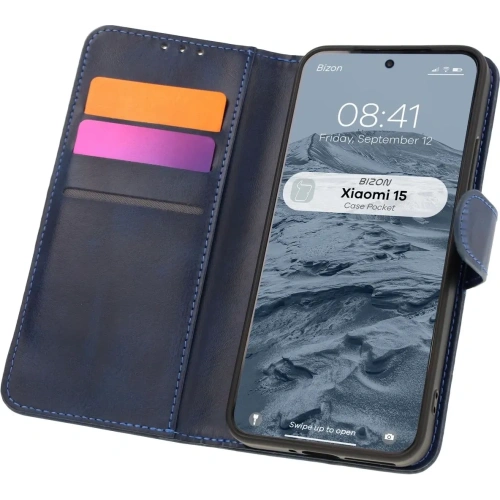 Etui z klapką Bizon Case Pocket do Xiaomi 15 granatowe