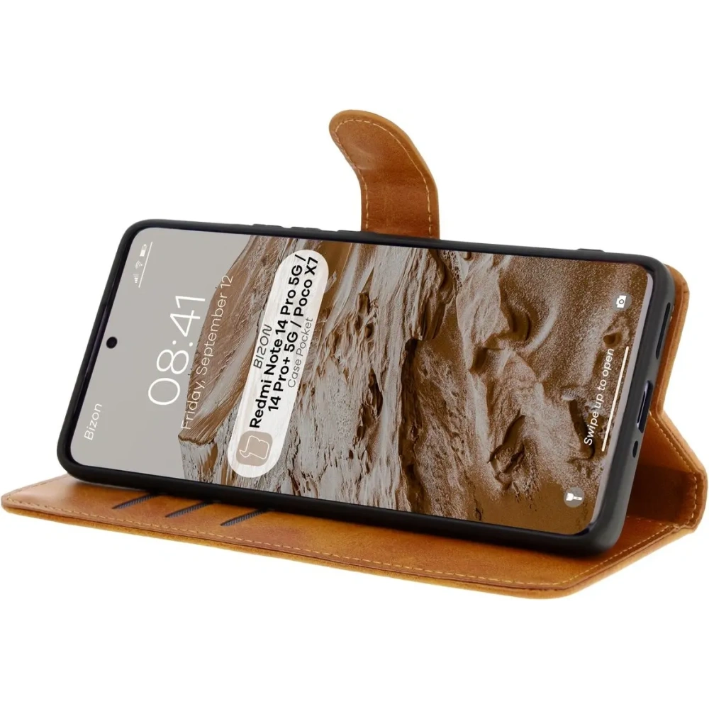 Hurtownia GSM - Etui z klapką Bizon Case Pocket do Xiaomi Redmi Note 14 Pro 5G / Poco X7 brązowe - BIZ8511 - {ean13} - Hurt