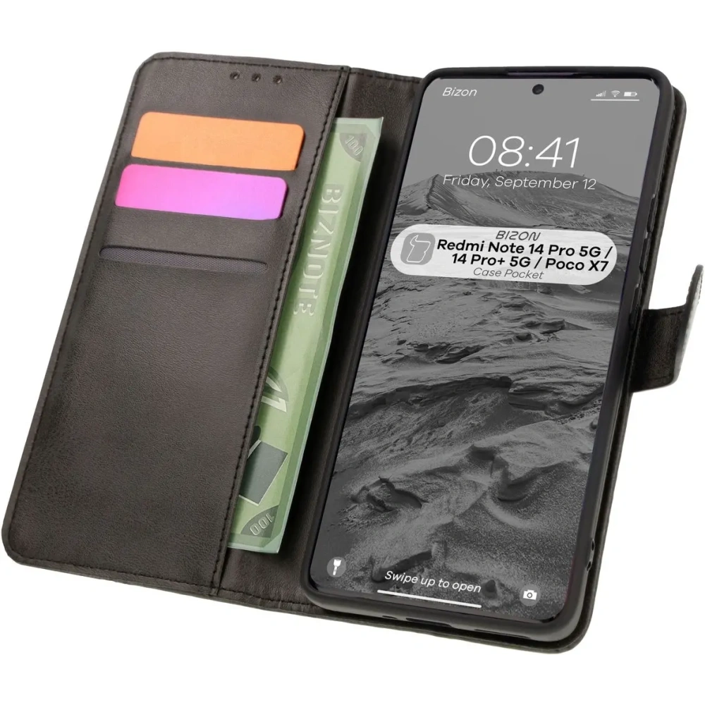 Hurtownia GSM - Etui z klapką Bizon Case Pocket do Xiaomi Redmi Note 14 Pro 5G / Poco X7 czarne - BIZ8512 - {ean13} - Hurt