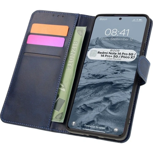 Etui z klapką Bizon Case Pocket do Xiaomi Redmi Note 14 Pro 5G / Poco X7 granatowe