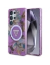 Guess Glitter Blumen Dreieck Knöpfe MagSafe Samsung Galaxy S25 Ultra lila