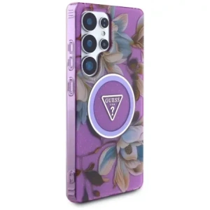 Wholesale Guess Glitter Flowers Triangle Buttons MagSafe Samsung Galaxy S25 Ultra purple - GUE4317 - {ean13} - Hurt