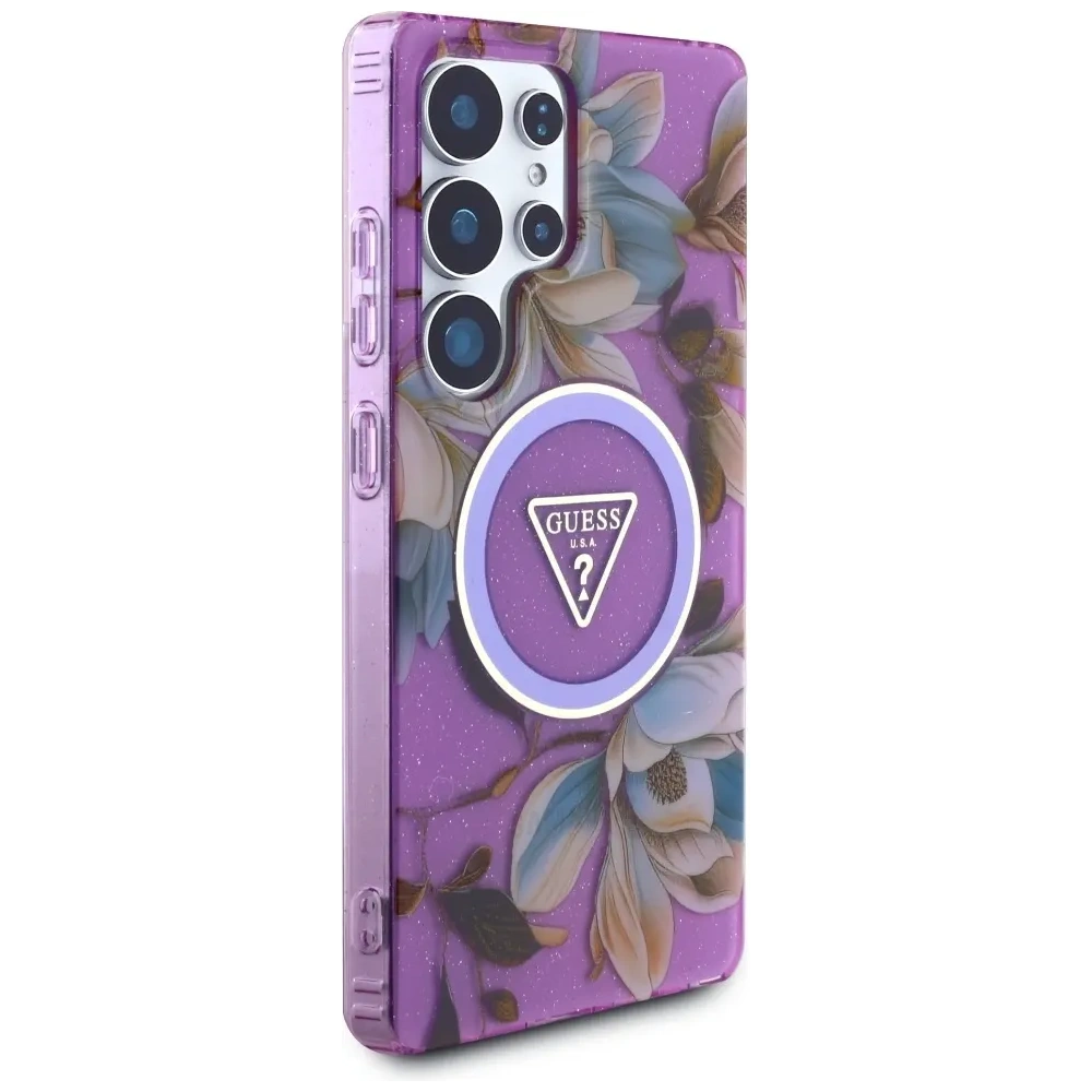 Hurtownia GSM - Guess Glitter Blumen Dreieck Knöpfe MagSafe Samsung Galaxy S25 Ultra lila - GUE4317 - {ean13} - Hurt