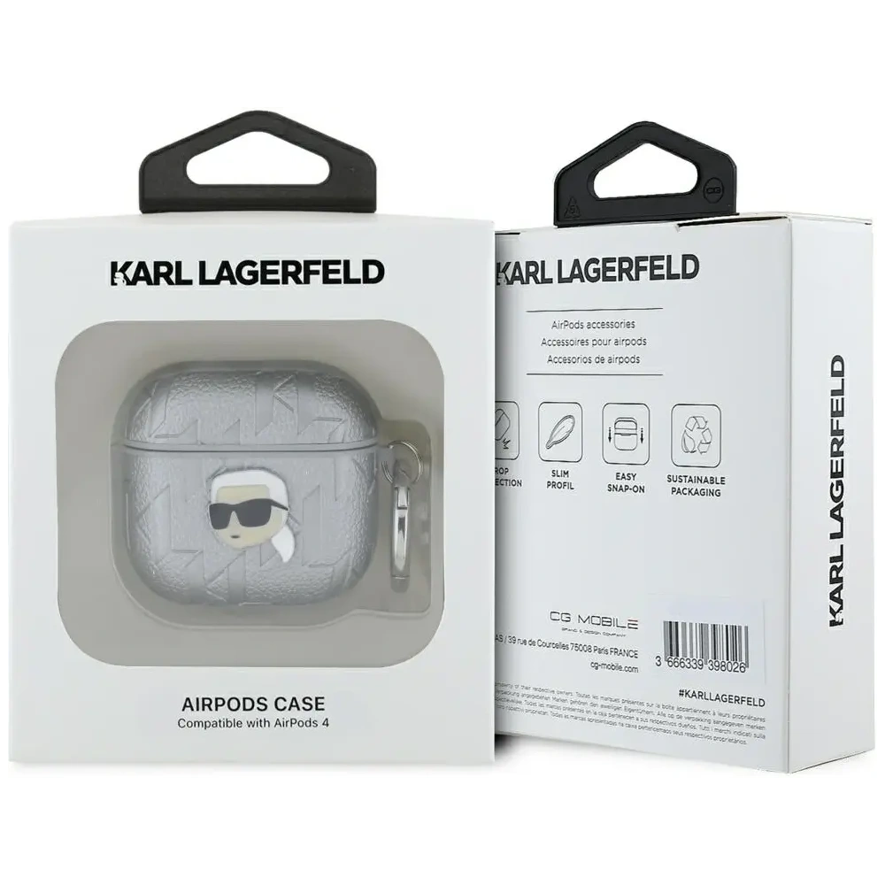 Hurtownia GSM - Karl Lagerfeld Monogram Karl Head Apple AirPods 4 argintii - KLD21910 - {ean13} - Hurt