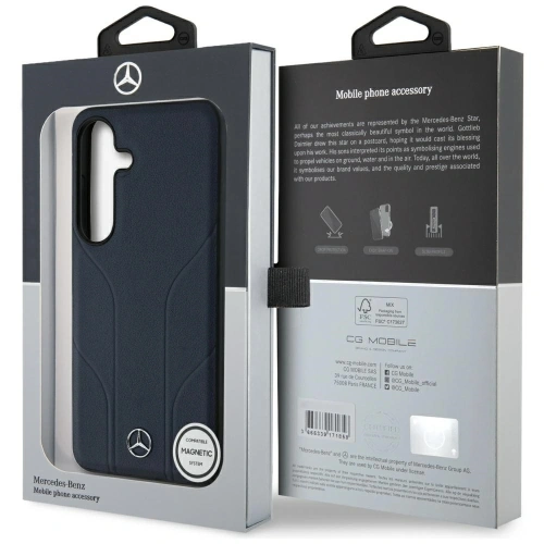 Etui Mercedes Leather Debossed Lines MagSafe do Samsung Galaxy S25 niebieski