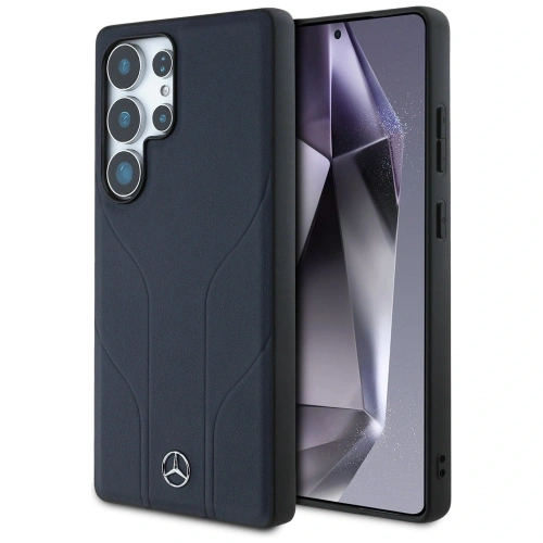 Etui Mercedes Leather Debossed Lines MagSafe do Samsung Galaxy S25 Ultra niebieski