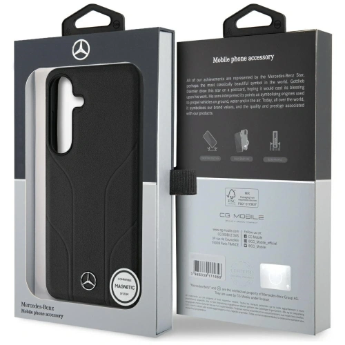 Etui Mercedes Leather Debossed Lines MagSafe do Samsung Galaxy S25+ Plus czarny