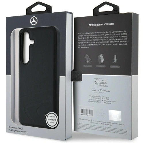 Etui Mercedes Leather Horizontal Debossed Curves MagSafe do Samsung Galaxy S25 czarny