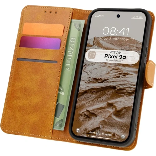 Etui z klapką Bizon Case Pocket do Google Pixel 9a brązowe