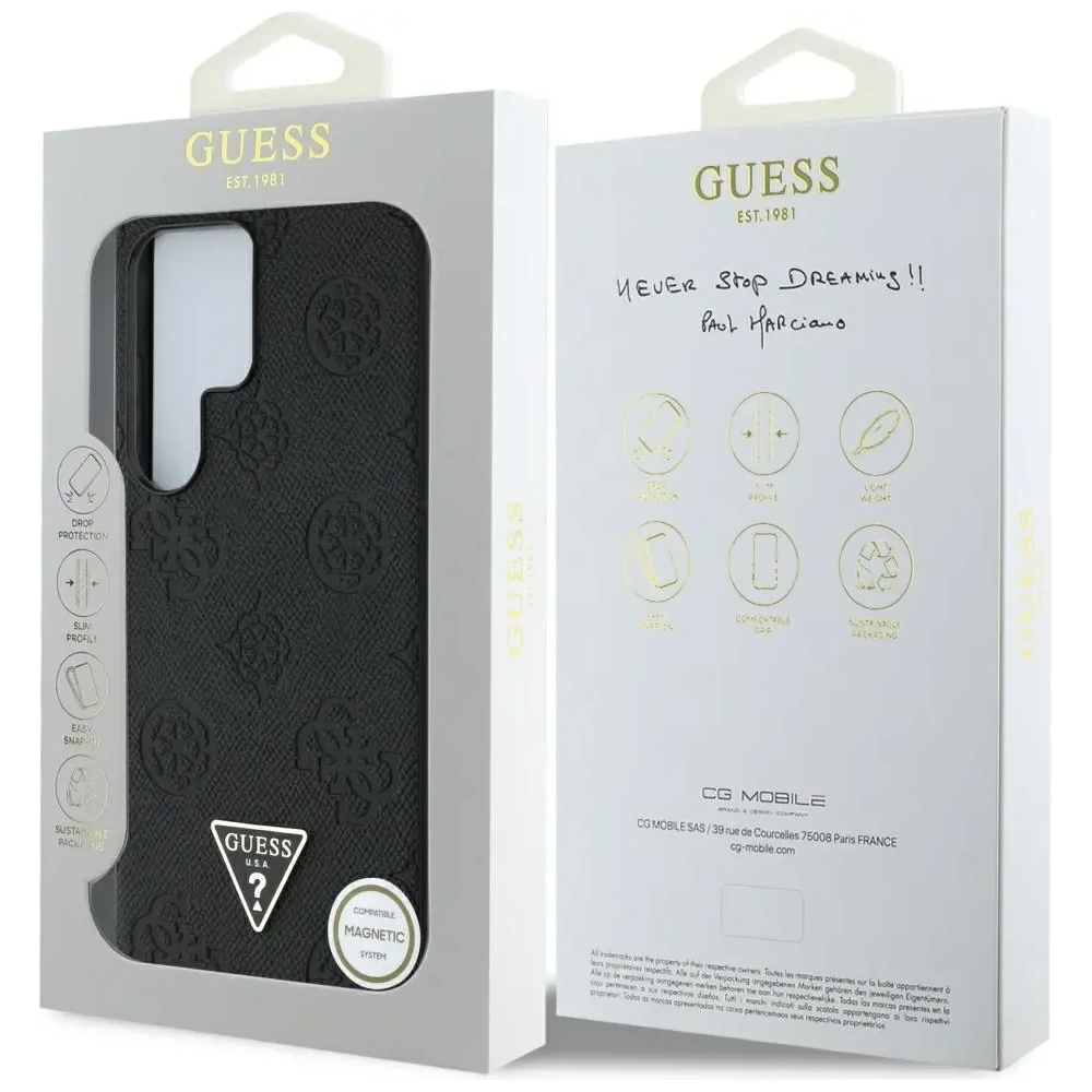 Hurtownia GSM - Etui Guess Grained Hot Stamp Peony Pattern Triangle Logo MagSafe do Samsung Galaxy S25 Ultra czarny - GUE4322 - {ean13} - Hurt