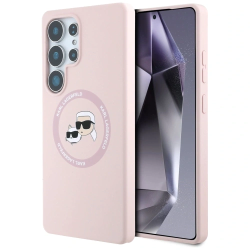 Etui Karl Lagerfeld Silicone Double Heads And Circle MagSafe do Samsung Galaxy S25 Ultra różowy