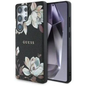 Guess Grained Printed Flower Pattern MagSafe Samsung Galaxy S25 Ultra black