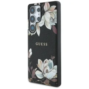 Guess Grained Printed Flower Pattern MagSafe Samsung Galaxy S25 Ultra black