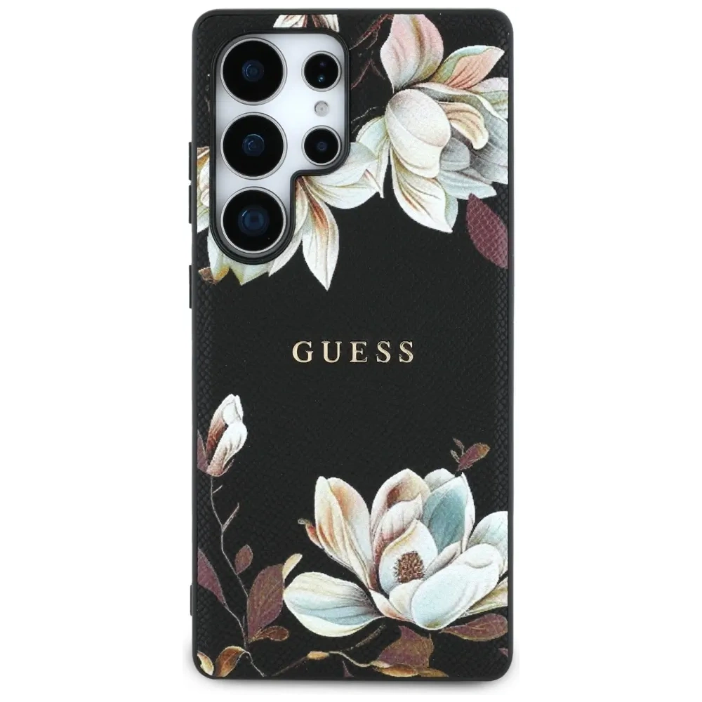 Etui Guess Grained Printed Flower Pattern MagSafe do Samsung Galaxy S25 Ultra czarny