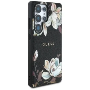 Guess Grained Printed Flower Pattern MagSafe Samsung Galaxy S25 Ultra black