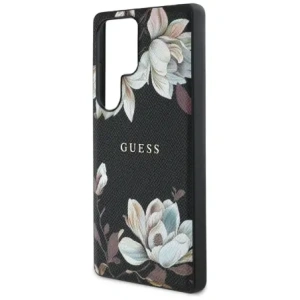 Guess Grained Printed Flower Pattern MagSafe Samsung Galaxy S25 Ultra black