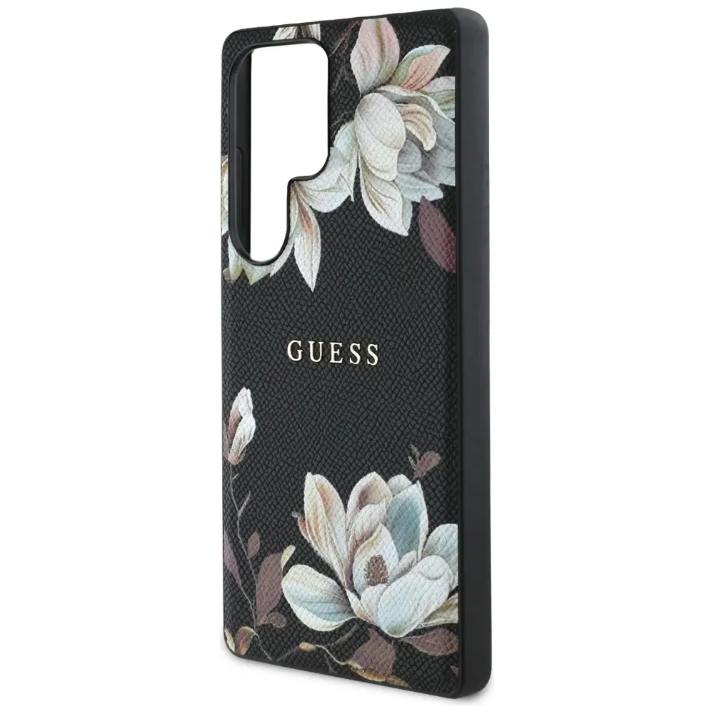 Etui Guess Grained Printed Flower Pattern MagSafe do Samsung Galaxy S25 Ultra czarny