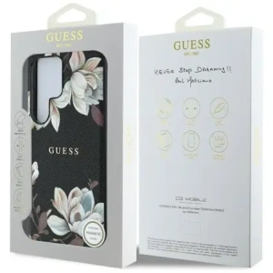 Guess Grained Printed Flower Pattern MagSafe Samsung Galaxy S25 Ultra black