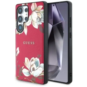 Guess Grained Printed Flower Pattern MagSafe Samsung Galaxy S25 Ultra fuchsia