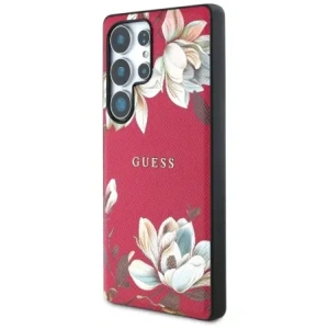 Guess Grained Printed Flower Pattern MagSafe Samsung Galaxy S25 Ultra fuchsia