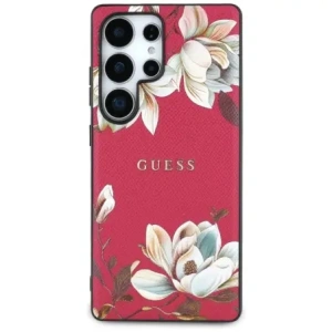 Guess Grained Printed Flower Pattern MagSafe Samsung Galaxy S25 Ultra fuchsia