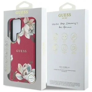 Guess Grained Printed Flower Pattern MagSafe Samsung Galaxy S25 Ultra fuchsia