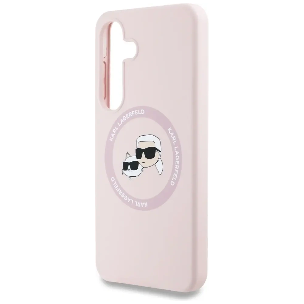 Etui Karl Lagerfeld Silicone Double Heads And Circle MagSafe do Samsung Galaxy S25+ Plus różowy