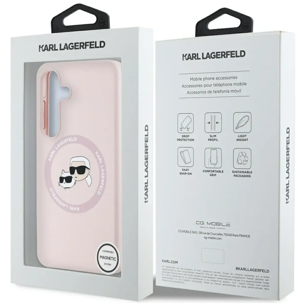 Etui Karl Lagerfeld Silicone Double Heads And Circle MagSafe do Samsung Galaxy S25+ Plus różowy