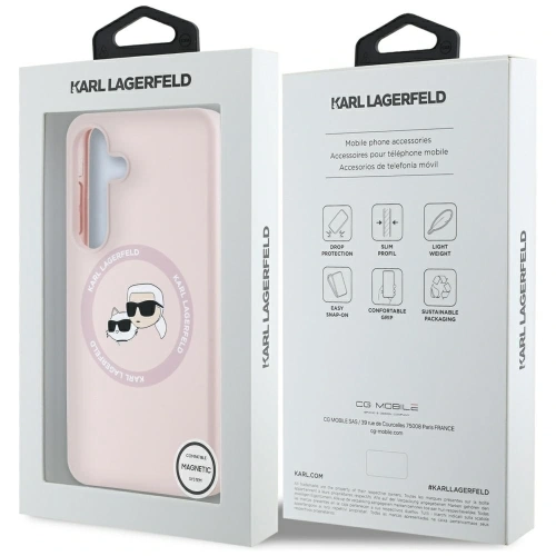 Etui Karl Lagerfeld Silicone Double Heads And Circle MagSafe do Samsung Galaxy S25 różowy