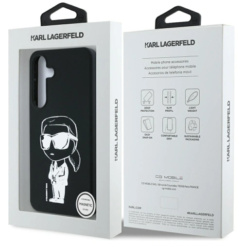 Etui Karl Lagerfeld Silicone Graffiti Ikonik Printed Logo MagSafe do Samsung Galaxy S25 czarny