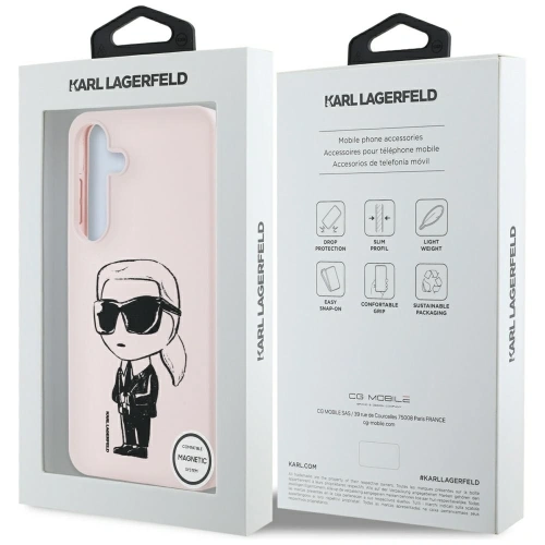 Etui Karl Lagerfeld Silicone Graffiti Ikonik Printed Logo MagSafe do Samsung Galaxy S25 różowy