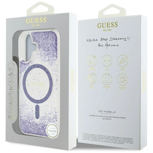 Etui Guess HC Resin Bottom Glitter do Apple iPhone 16 MagSafe fioletowy