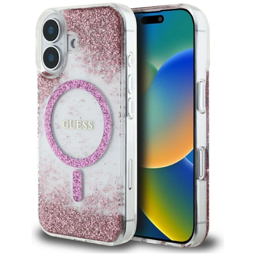 Etui Guess HC Resin Bottom Glitter do Apple iPhone 16 MagSafe różowy