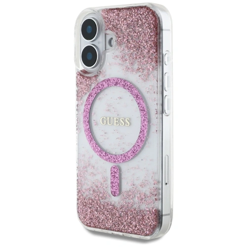 Etui Guess HC Resin Bottom Glitter do Apple iPhone 16 MagSafe różowy