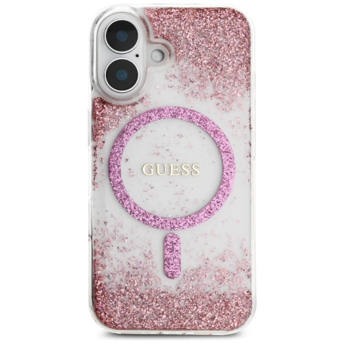 Etui Guess HC Resin Bottom Glitter do Apple iPhone 16 MagSafe różowy