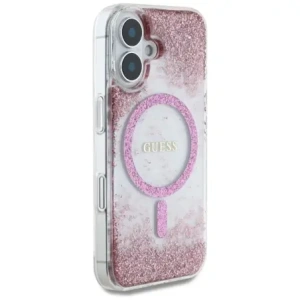 Etui Guess HC Resin Bottom Glitter do Apple iPhone 16 MagSafe różowy