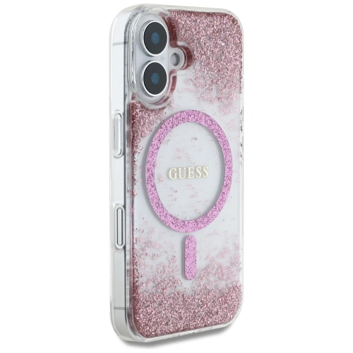 Etui Guess HC Resin Bottom Glitter do Apple iPhone 16 MagSafe różowy