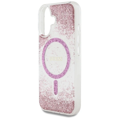 Etui Guess HC Resin Bottom Glitter do Apple iPhone 16 MagSafe różowy