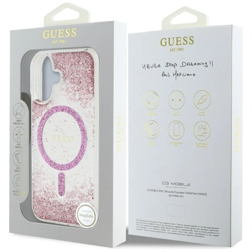 Etui Guess HC Resin Bottom Glitter do Apple iPhone 16 MagSafe różowy
