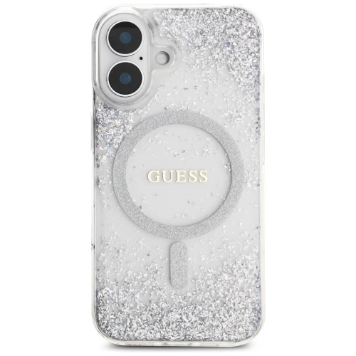 Etui Guess HC Resin Bottom Glitter do Apple iPhone 16 MagSafe srebrny