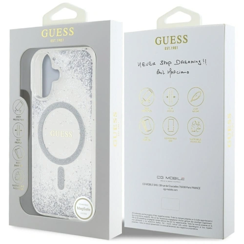 Etui Guess HC Resin Bottom Glitter do Apple iPhone 16 MagSafe srebrny