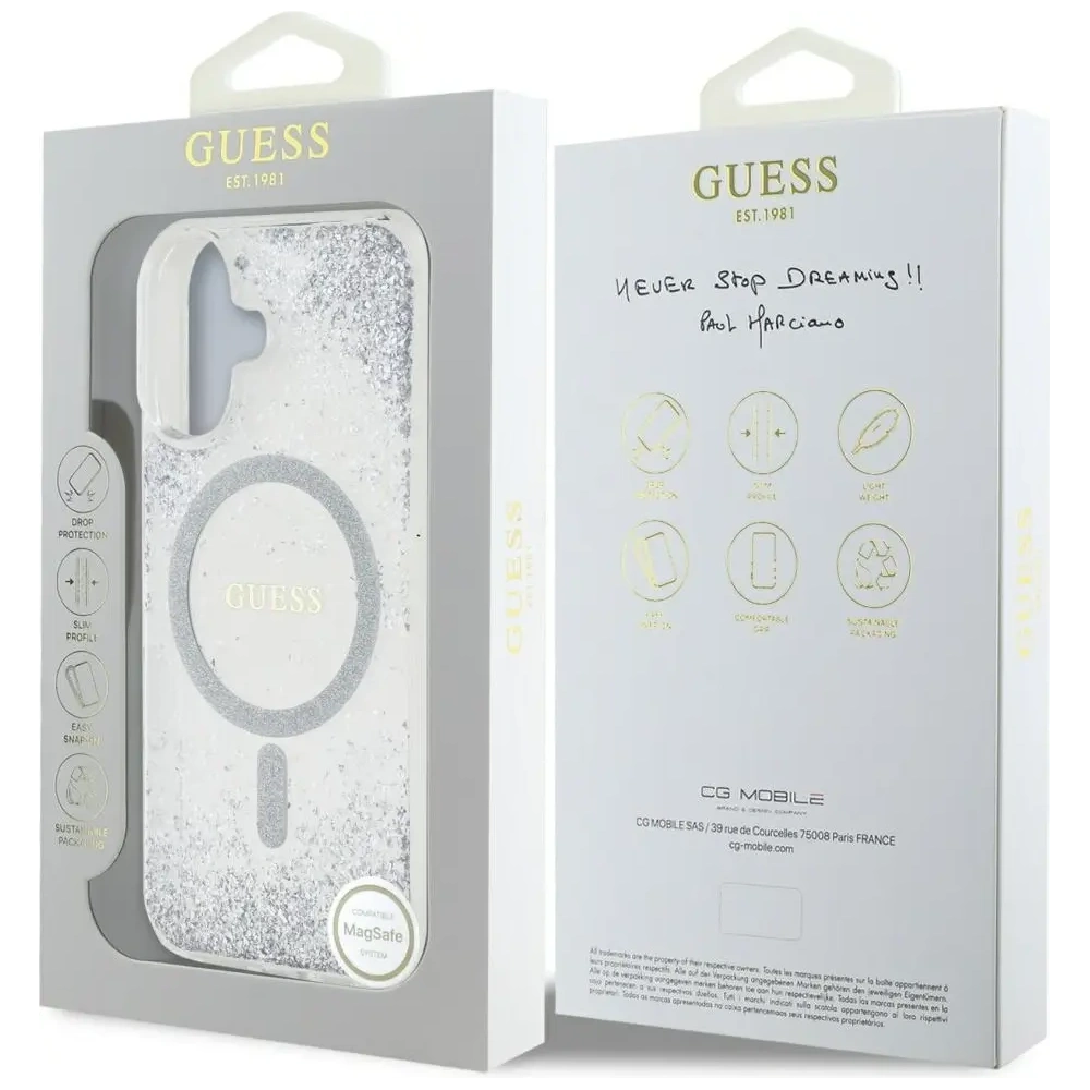 Hurtownia GSM - Guess HC Gyanta Alja Csillám Apple iPhone 16 MagSafe ezüst - GUE4333 - {ean13} - Hurt