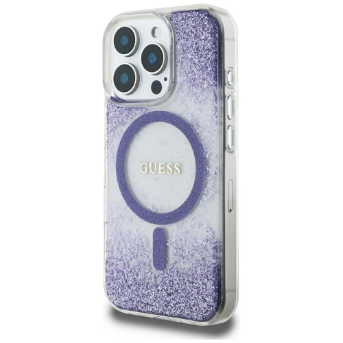 Etui Guess HC Resin Bottom Glitter do Apple iPhone 16 Pro MagSafe fioletowy